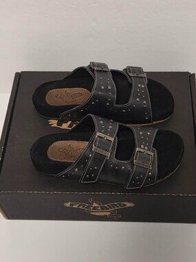 Freebird Asher Black Leather Silver Stud Sandals Size 7 Black